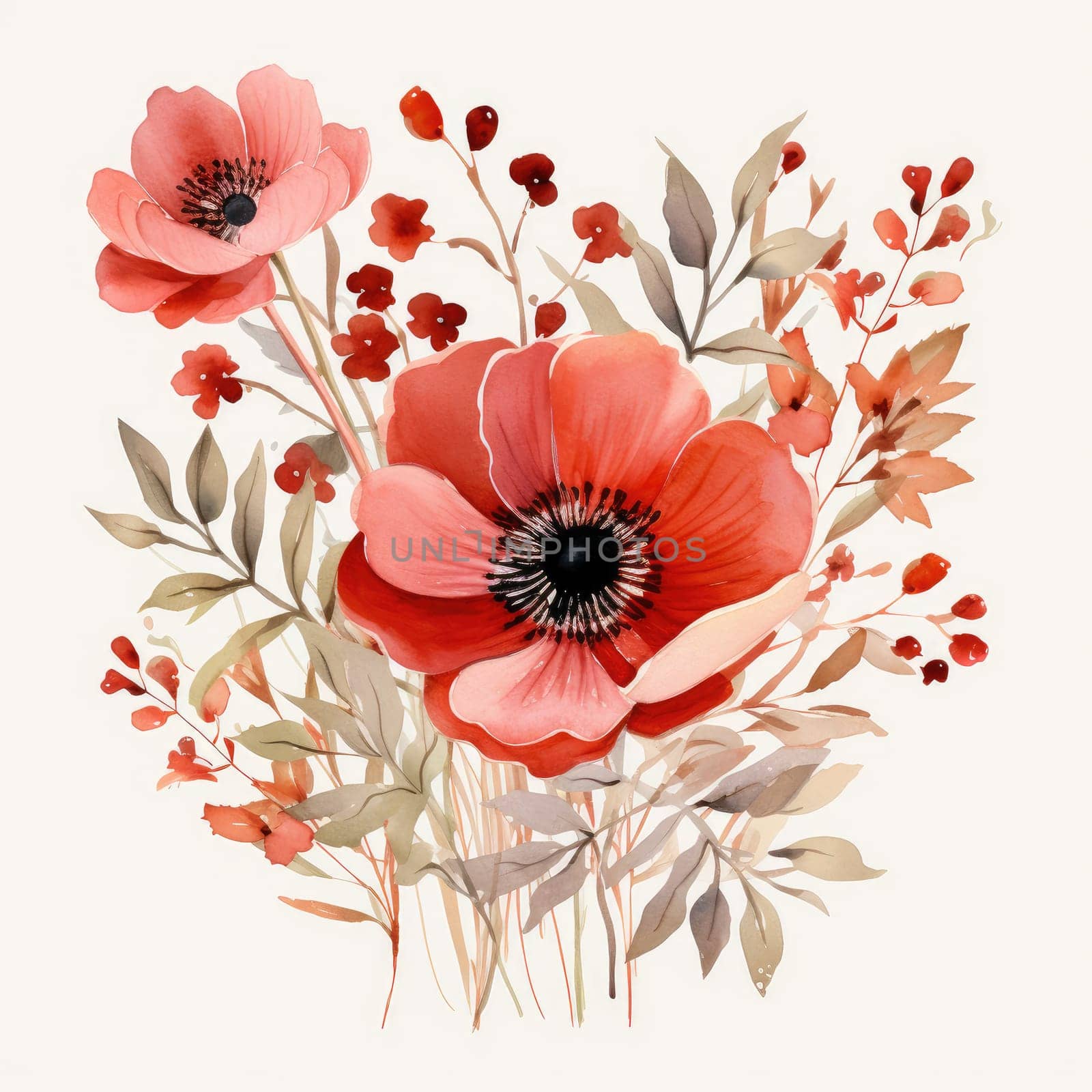watercolor red flower isolated , AI Generated by Desperada