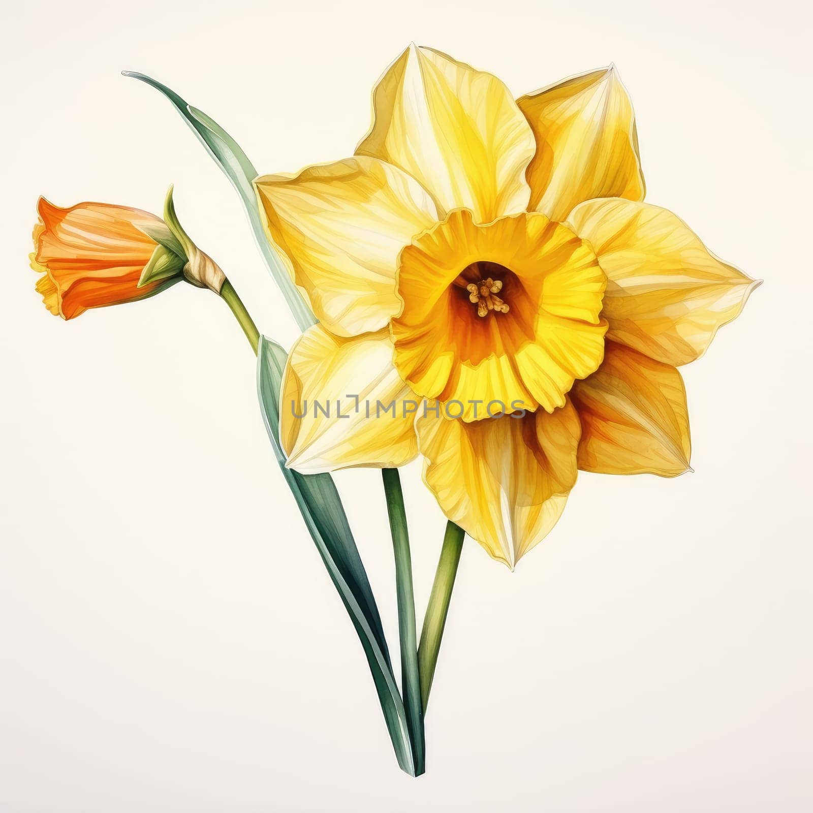 yellow narcissus isolated on white, AI Generated by Desperada