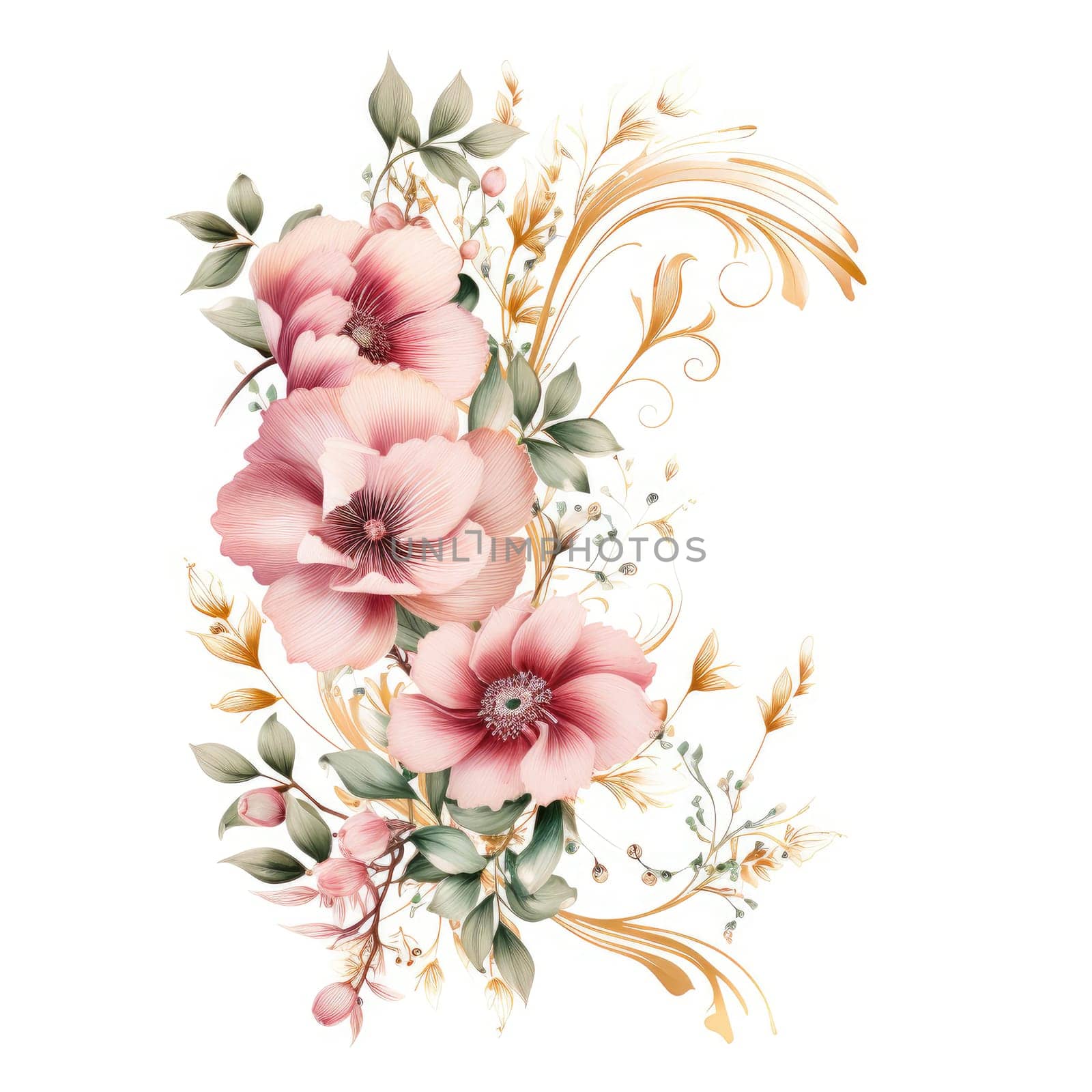 floral design with pink flowers isolated on white background , AI Generated
