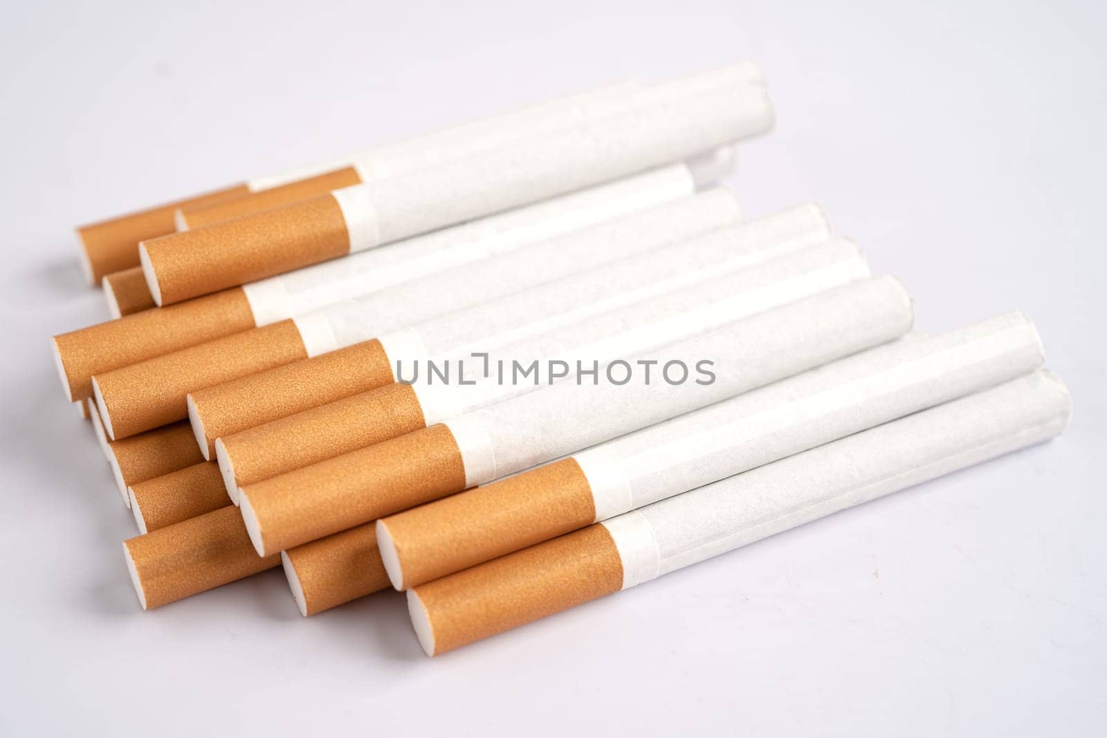 Cigarette, tobacco in roll paper with filter tube, No smoking concept.