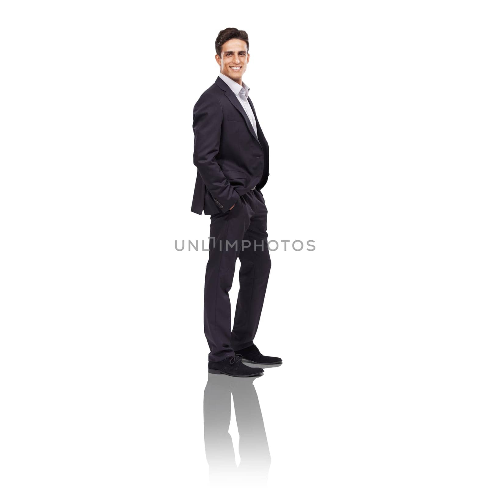 Suit, corporate fashion for business and an Indian man looking confident and professional on a png, transparent and isolated or mockup background. Portrait of a handsome executive or CEO by YuriArcurs