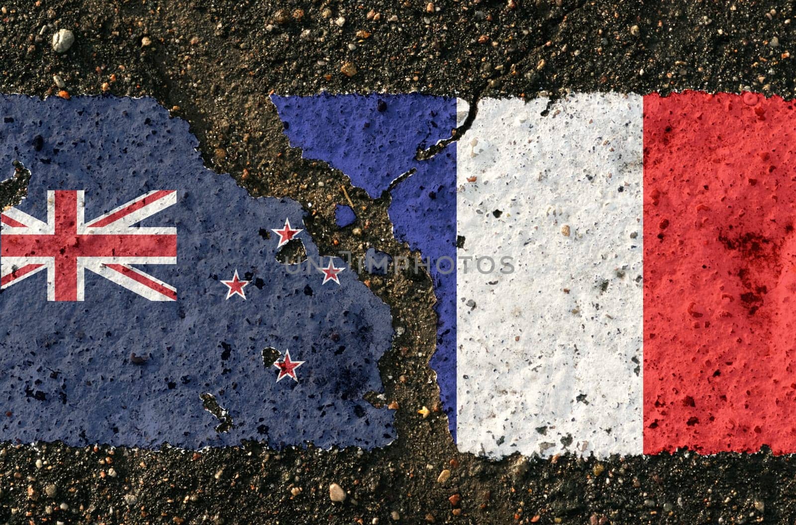 On the pavement are images of the flags of New Zealand and France, as a symbol of confrontation. by Sd28DimoN_1976