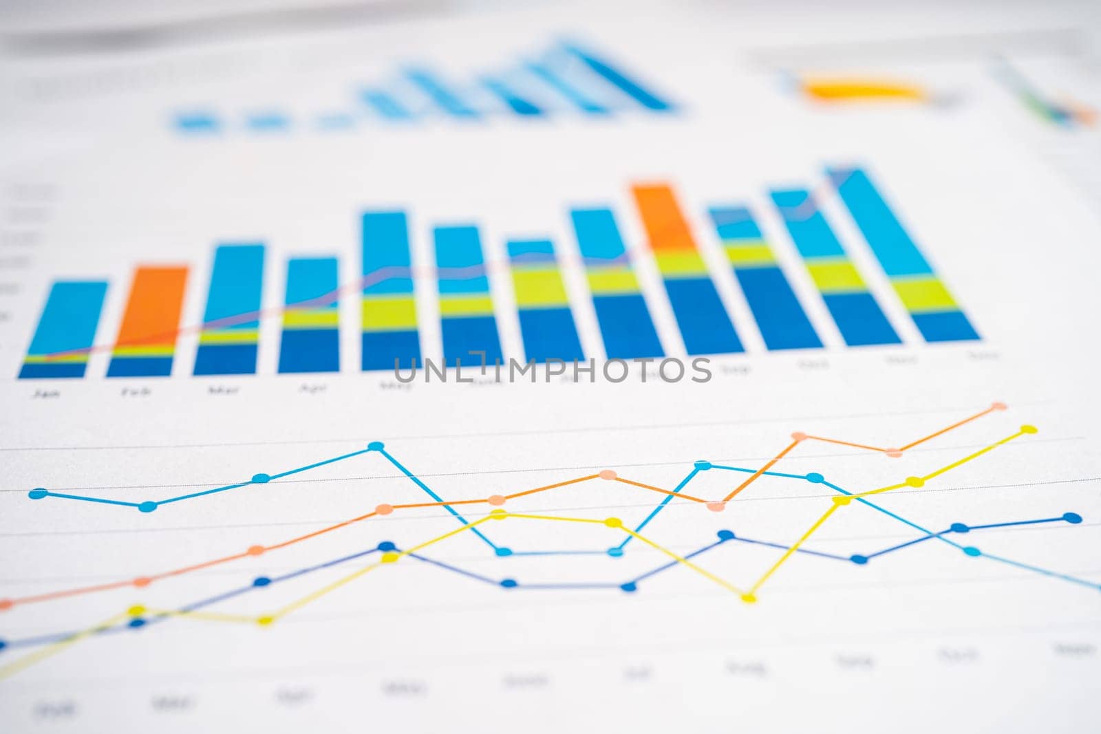 chart or graph paper. Financial, account, statistics and business data concept. by pamai