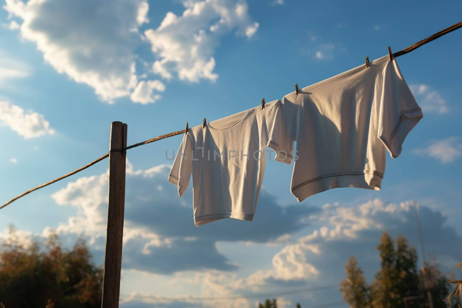 Clothes drying on a wire in the sun