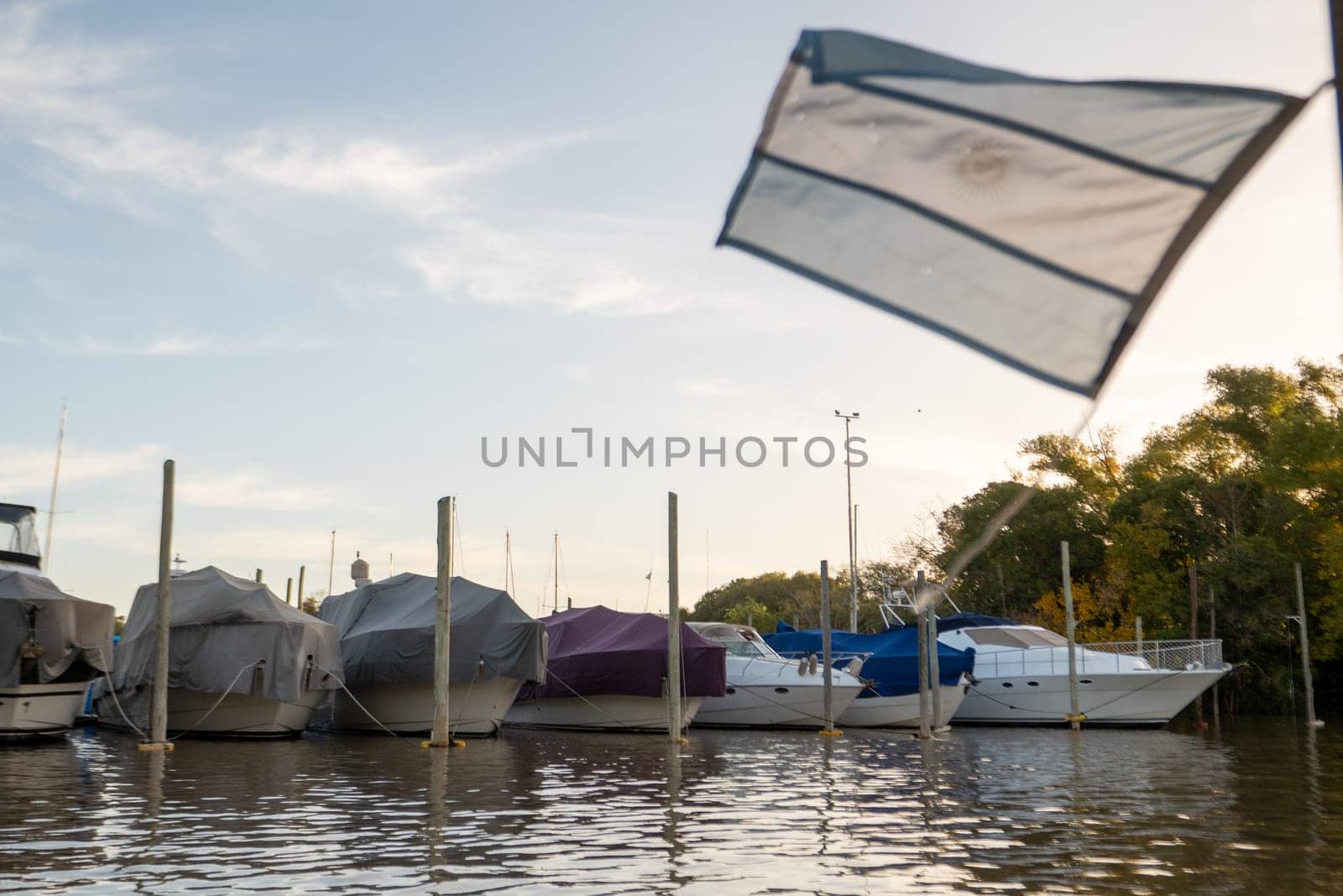 Flag of Argentina in the Puerto Deportivo de San Fernando in Buenos Aires, Argentina.