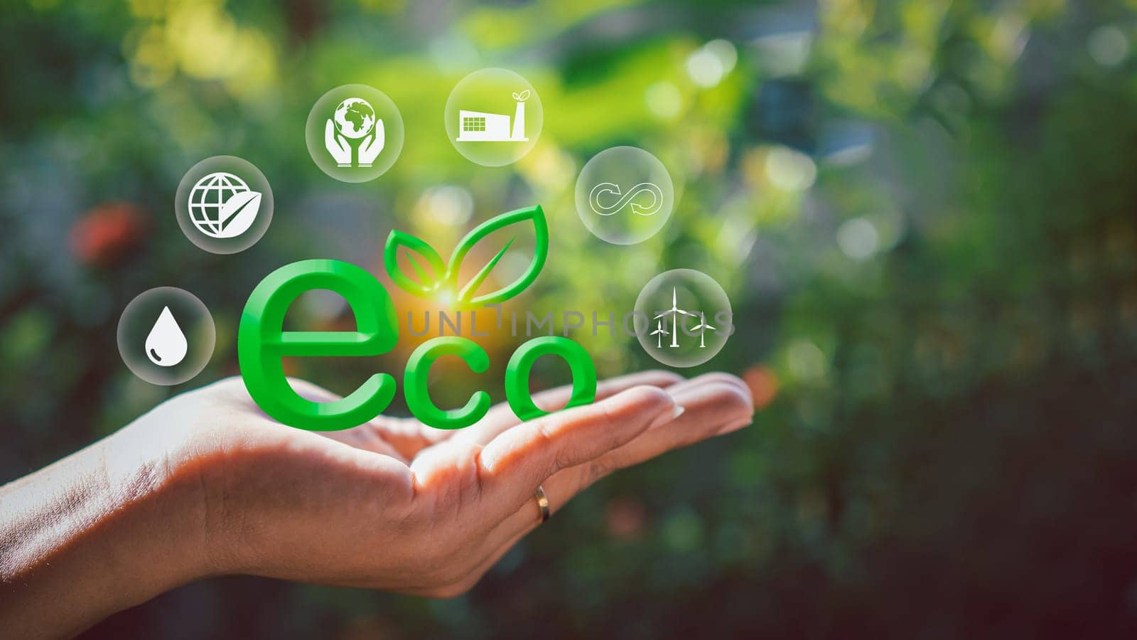 The concept of doing business for the environment. Creating a clean and friendly environment without emitting carbon dioxide. Planting trees to reduce CO2 emissions, the concept of environmental protection, environment, society and governance. sustainable global environment concept