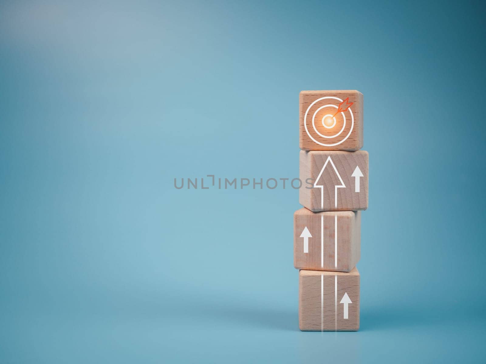 Wood cube block stacking with icon.Concept of business strategy and goal action plan.  by Unimages2527