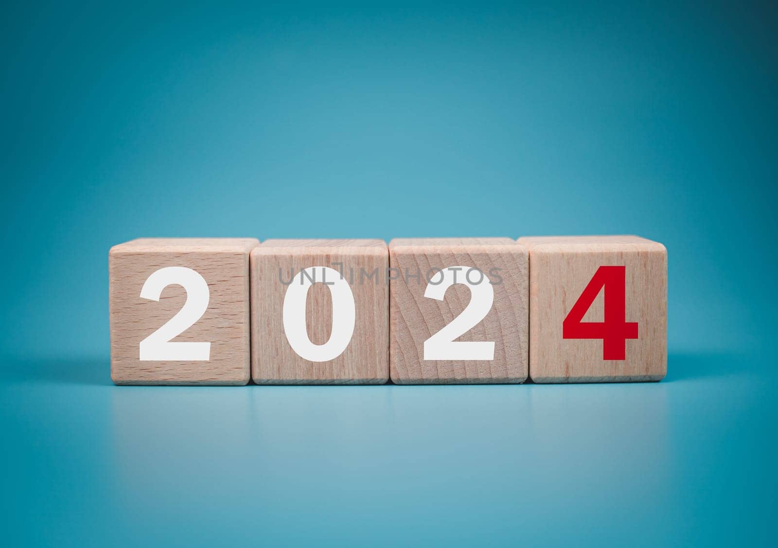 Wooden blocks lined up with the letters 2024. Represents the goal setting for 2024, the concept of a start. financial planning development strategy business goal setting.