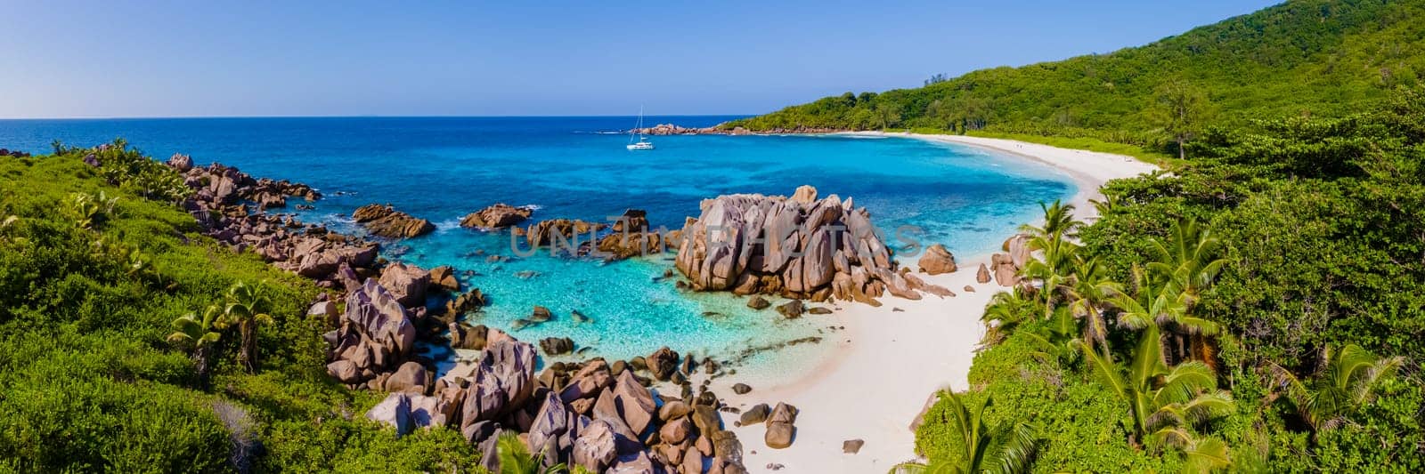 Anse Cocos La Digue Seychelles, a tropical beach during a luxury vacation in Seychelles. Tropical beach Anse Cocos La Digue Seychelles.