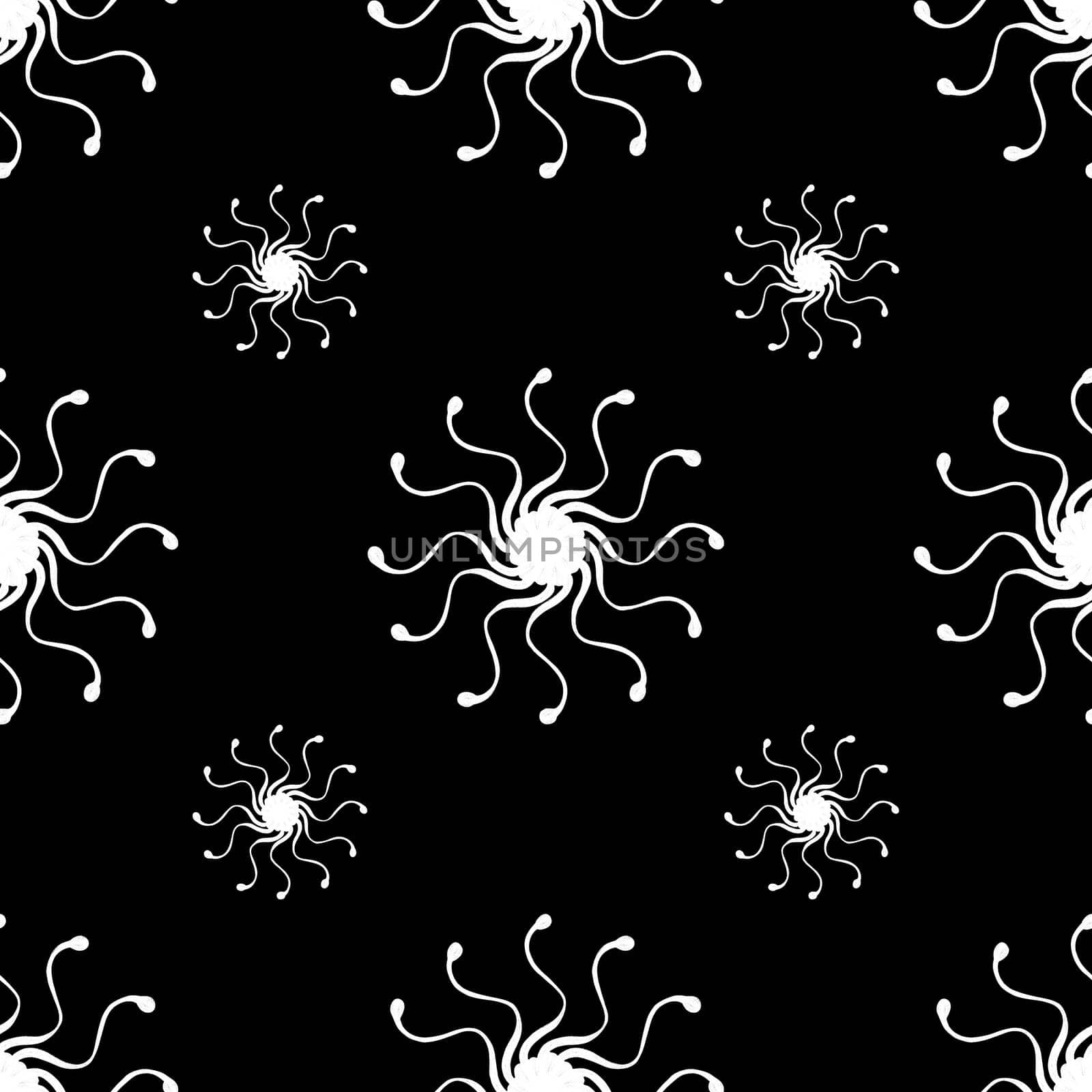 Black and White Seamless Pattern with Hand Drawn Snowflakes. by Rina_Dozornaya