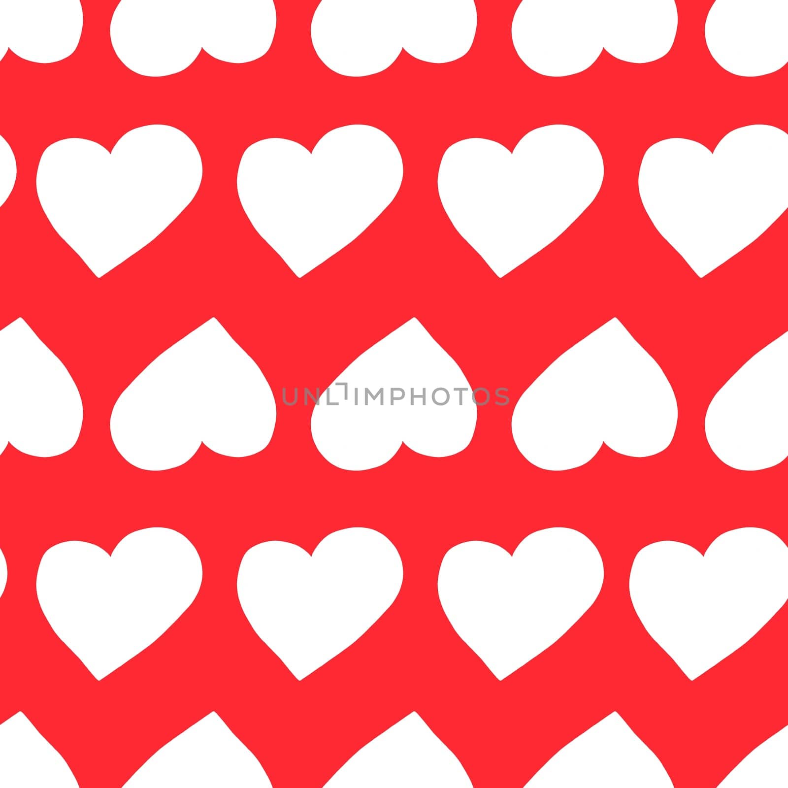 Seamless Pattern with Hearts. Hand Drawn Valentines Background. White Hearts on Red Background. Digital Paper Drawn by Colored Pencils.