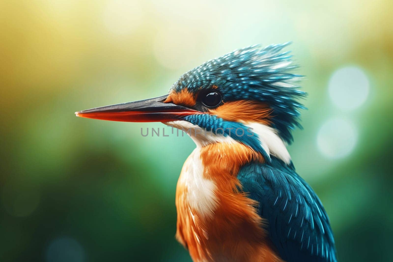 Close up of one kingfisher profile, generative ai