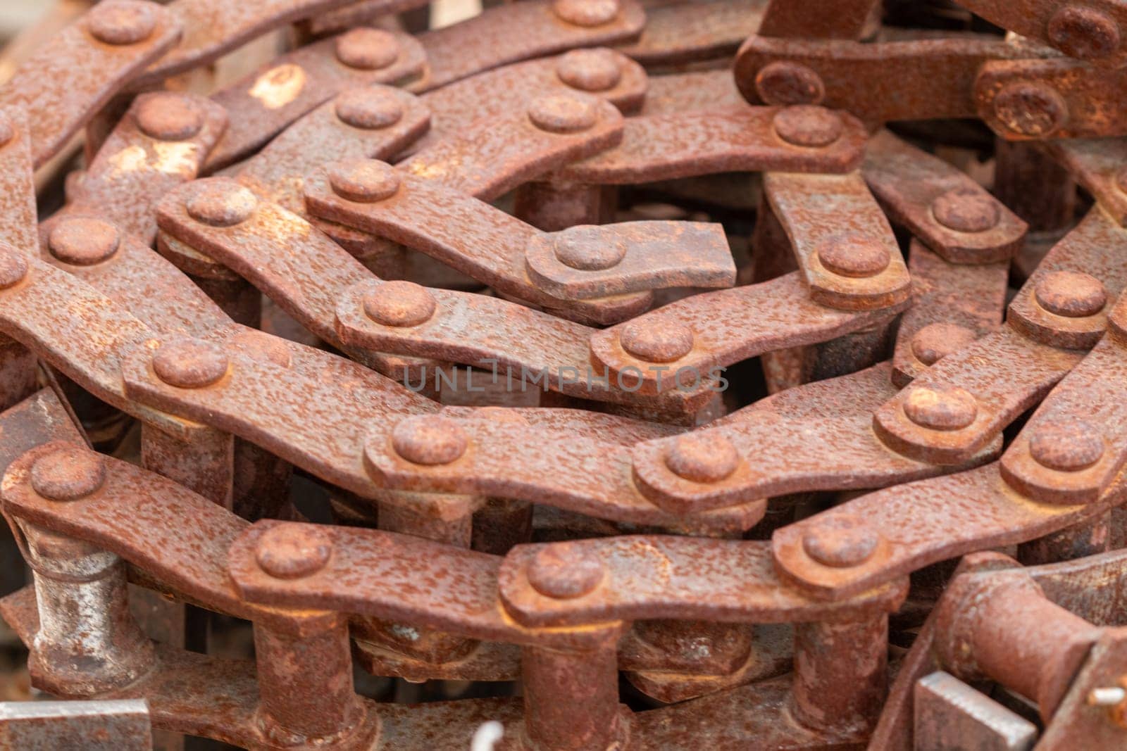 top side view Close up of a old rusty chain links. High quality photo
