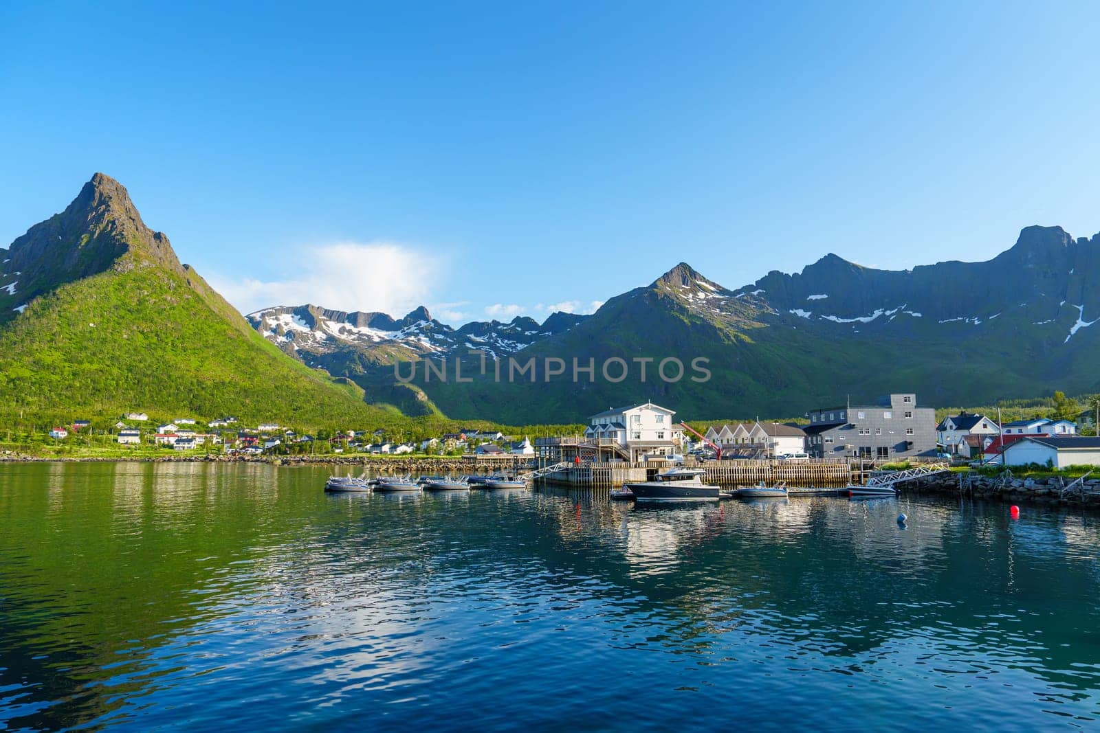 Fishing base in village Mefjordvaer, island Senja, Norway, Mefjord Brygge. Fishing village in summer by PhotoTime