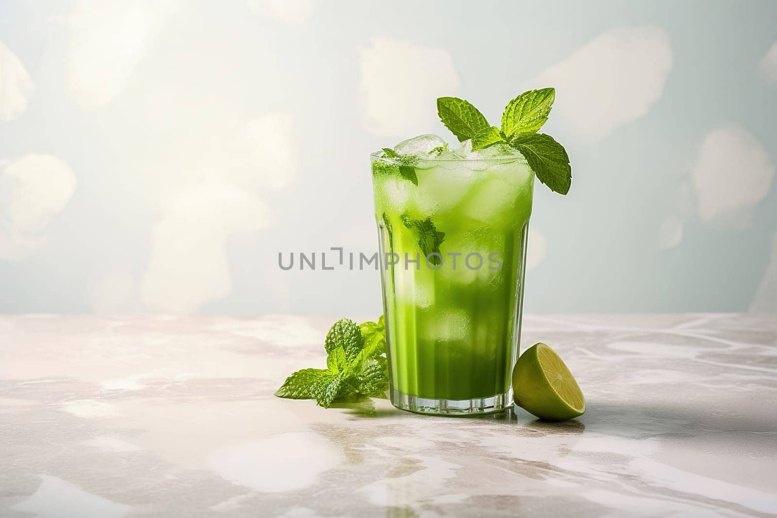 Chilled drink with mint and lime. High quality photo