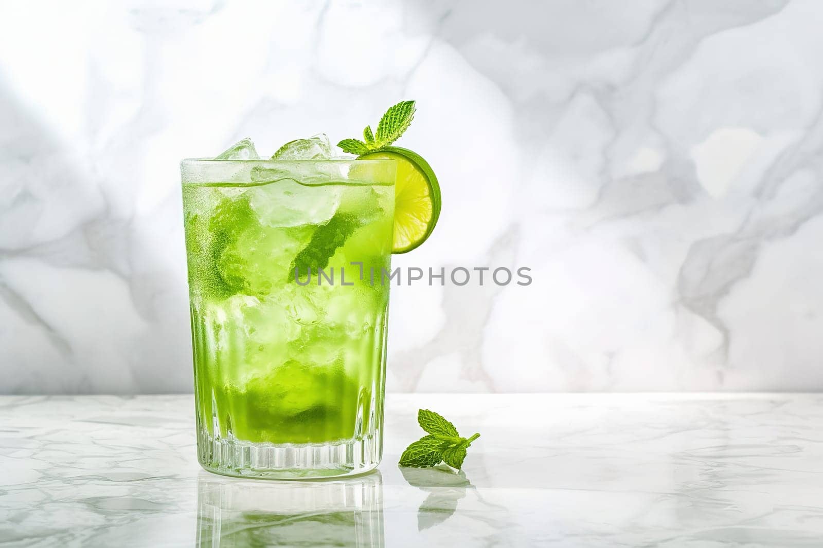 Chilled drink with mint and lime. High quality photo