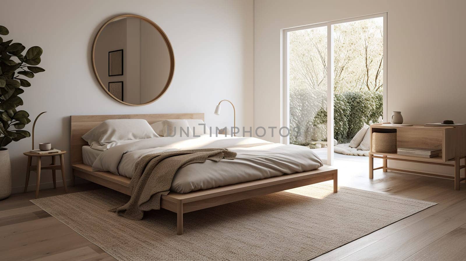 Minimalist and modern Bedroom - generative AI - AI generated