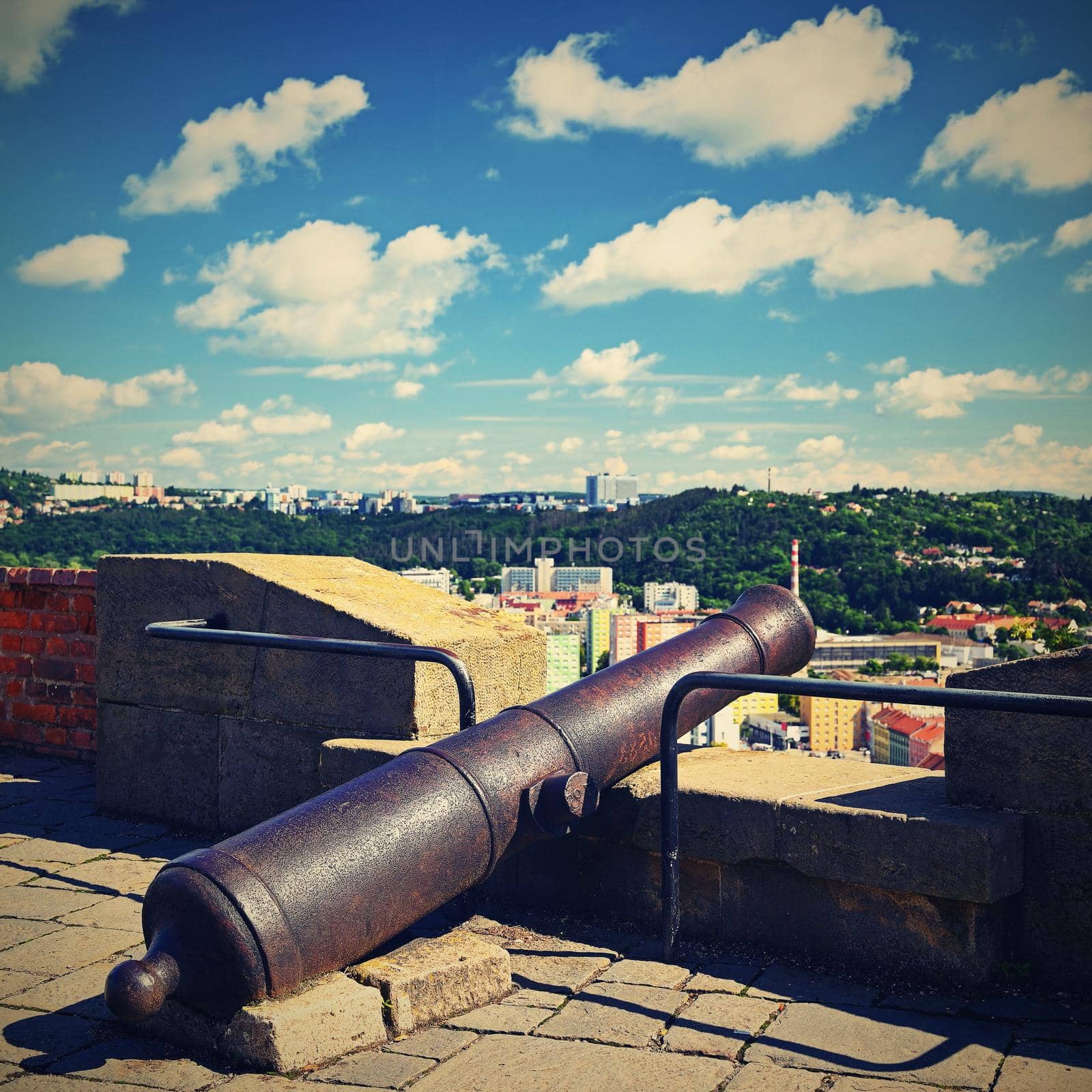 City of Brno - Czech Republic - Europe. Beautiful old cannon near Spilberk castle above the town. by Montypeter