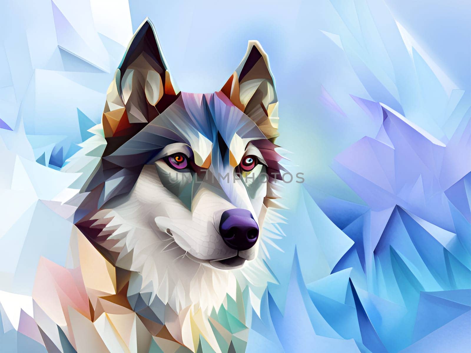 Portrait of a husky dog in blue background - Generative AI