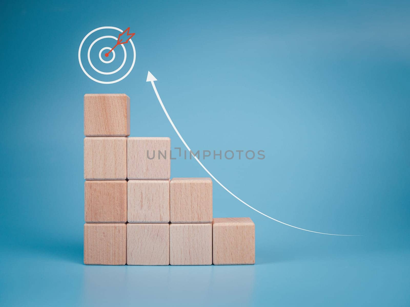 Wood cube block stacking with icon.Concept of business strategy and goal action plan. 