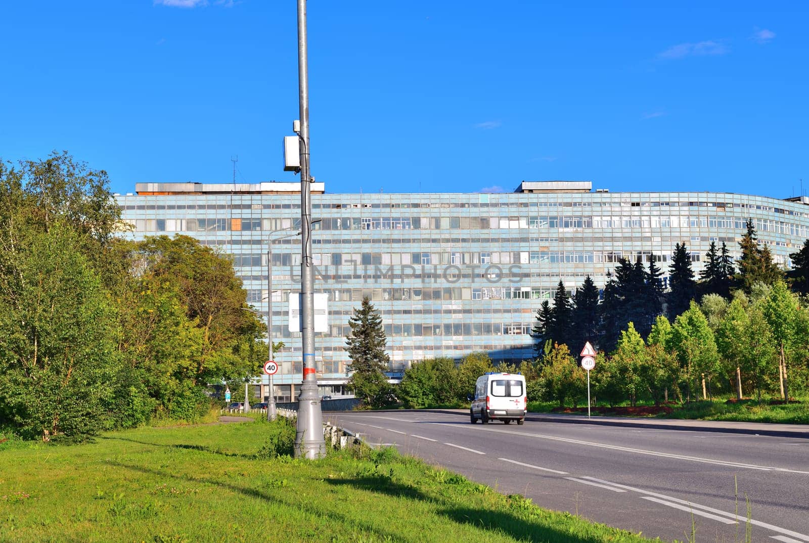 Moscow, Russia - July 30. 2023. View of southern industrial zone in Zelenograd from Ozernaya alley