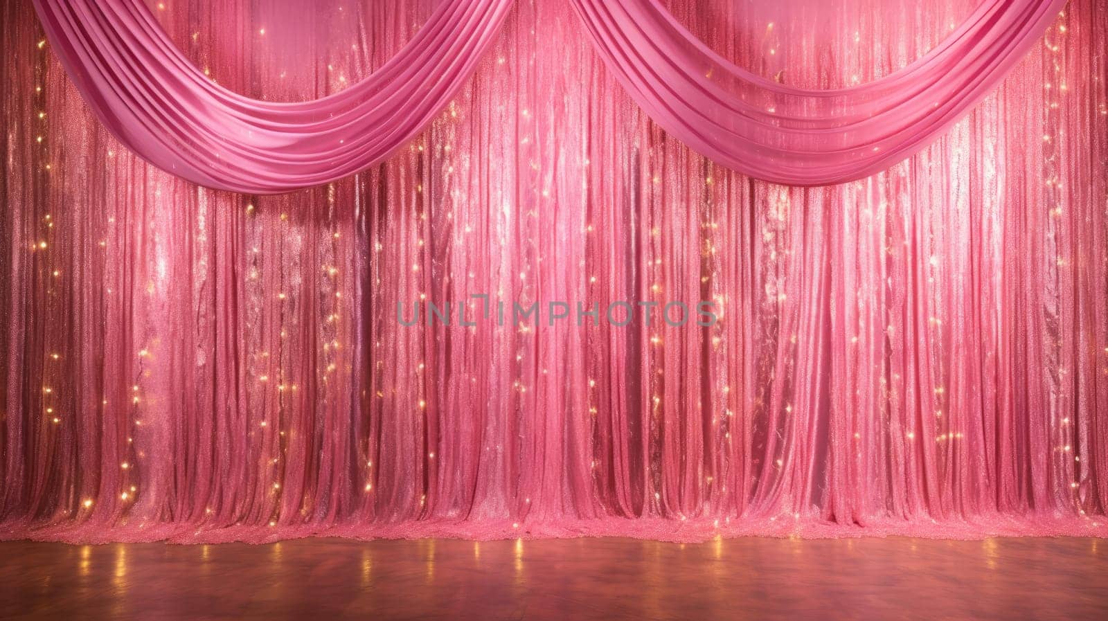 Pink glowing curtain. Background for holiday and ceremony. Childish and feminine AI background