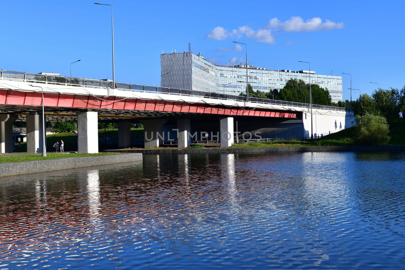 Automobile bridge across river Skhodnya to Zelenograd in Moscow, Russia