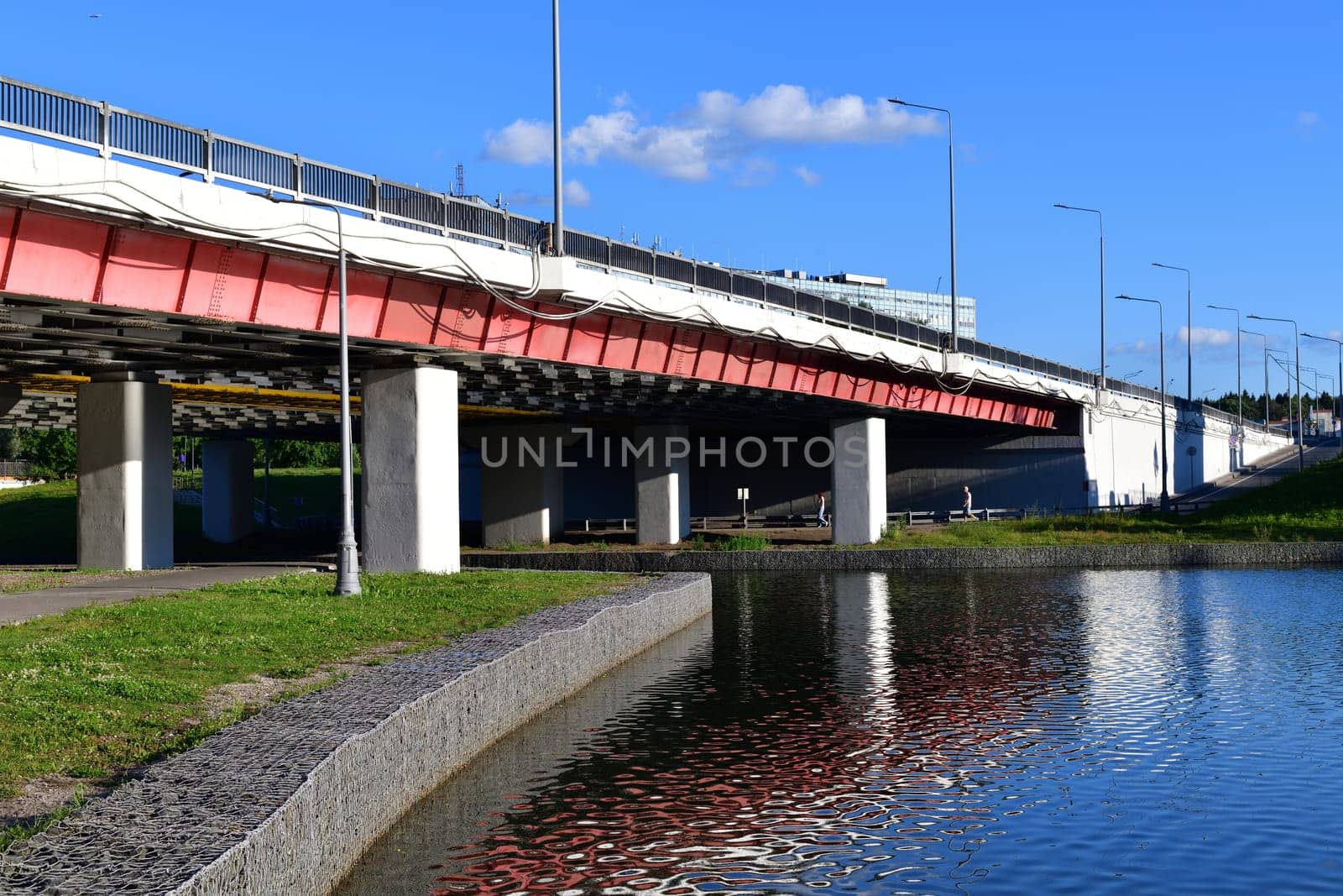 Automobile bridge across river Skhodnya to Zelenograd in Moscow, Russia