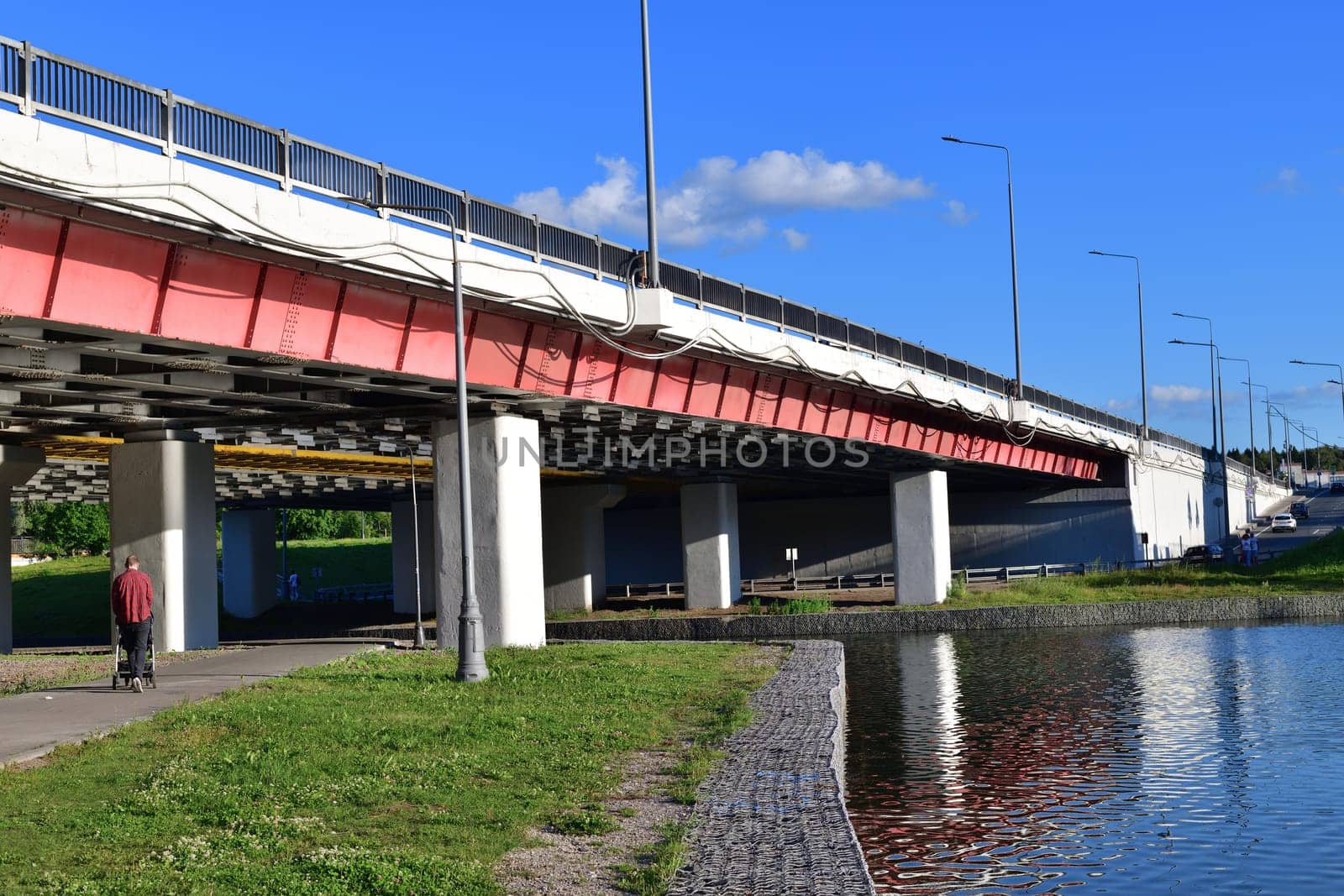 Automobile bridge across river Skhodnya to Zelenograd in Moscow, Russia