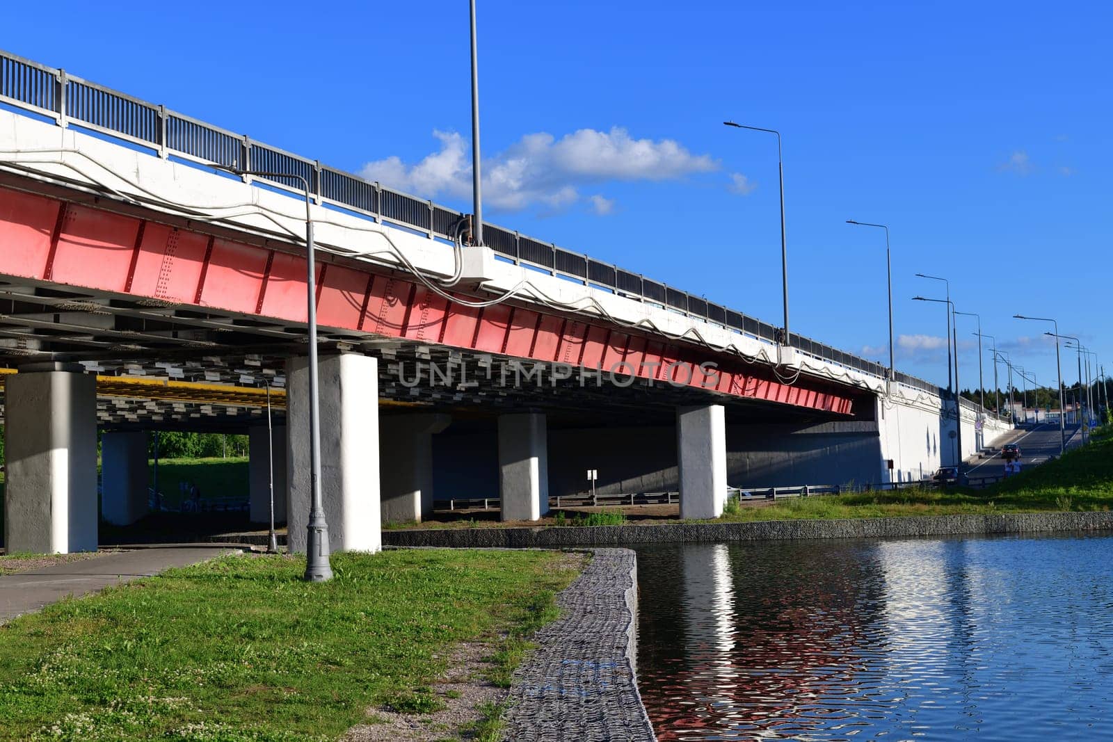 Automobile bridge across river Skhodnya to Zelenograd in Moscow, Russia