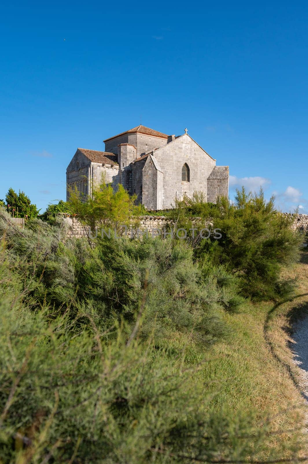 Talmont sur gironde, View of the church Sainte Radegonde 12th century. High quality photo