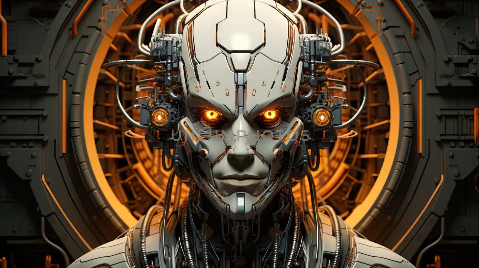 Concept of artificial brain of robot composed of gears and chips. Futuristic concept of neurology. A science fiction illustration of the future of robotics and artificial intelligence.