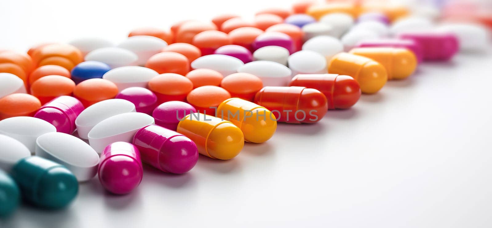 Heap of various pills. Medicine background. A wide variety of medical treatments. Tablets, pills and capsules.