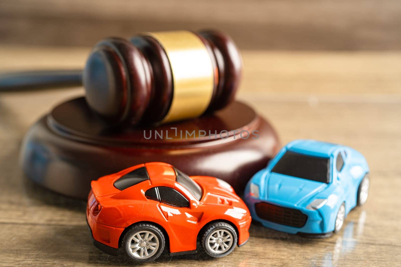 Bangkok, Thailand, January 1, 2023 Hammer gavel judge with car vehicle accident, insurance coverage claim lawsuit court case. by pamai