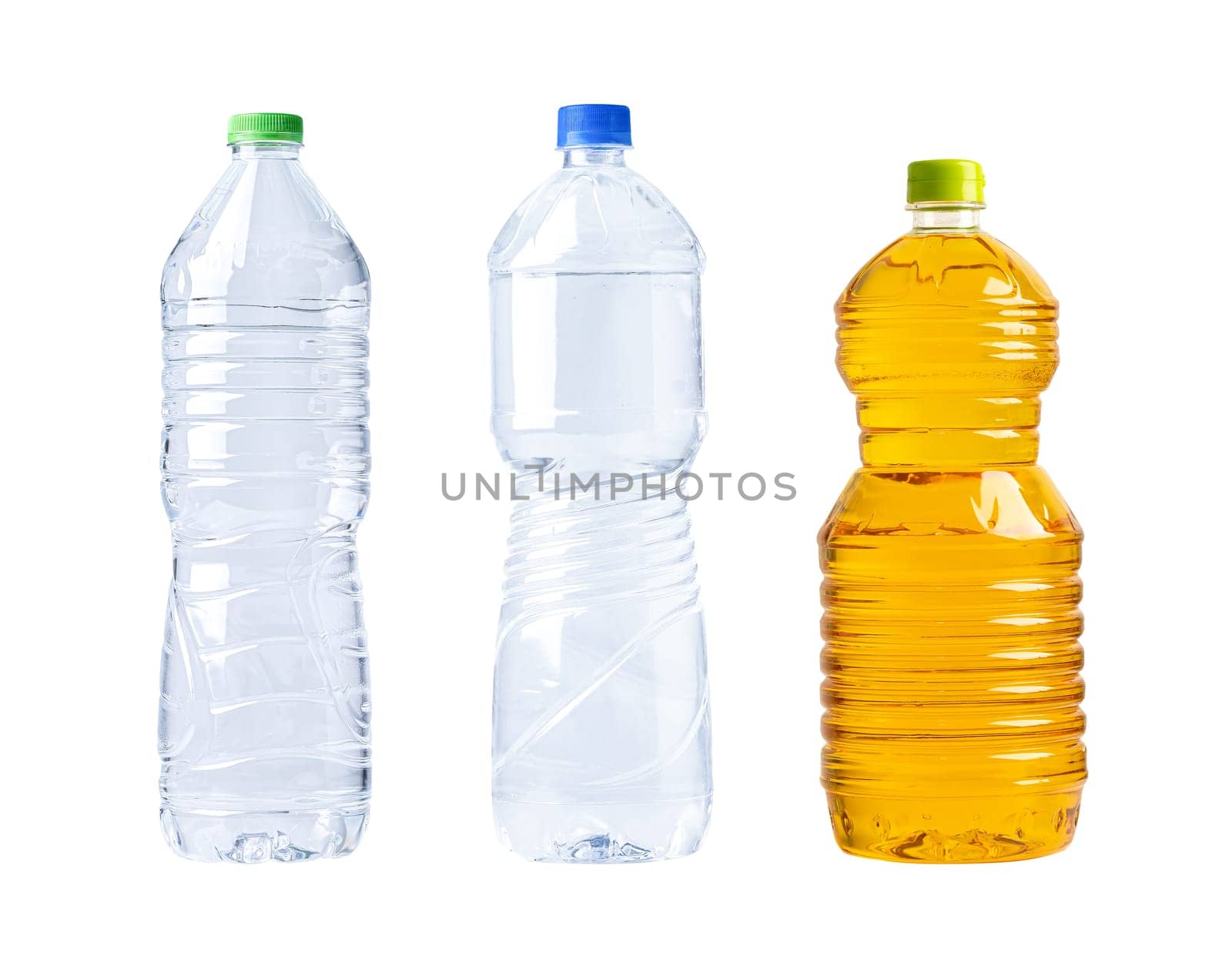 Plastic water and vegetable oil bottle isolated on white background. by pamai