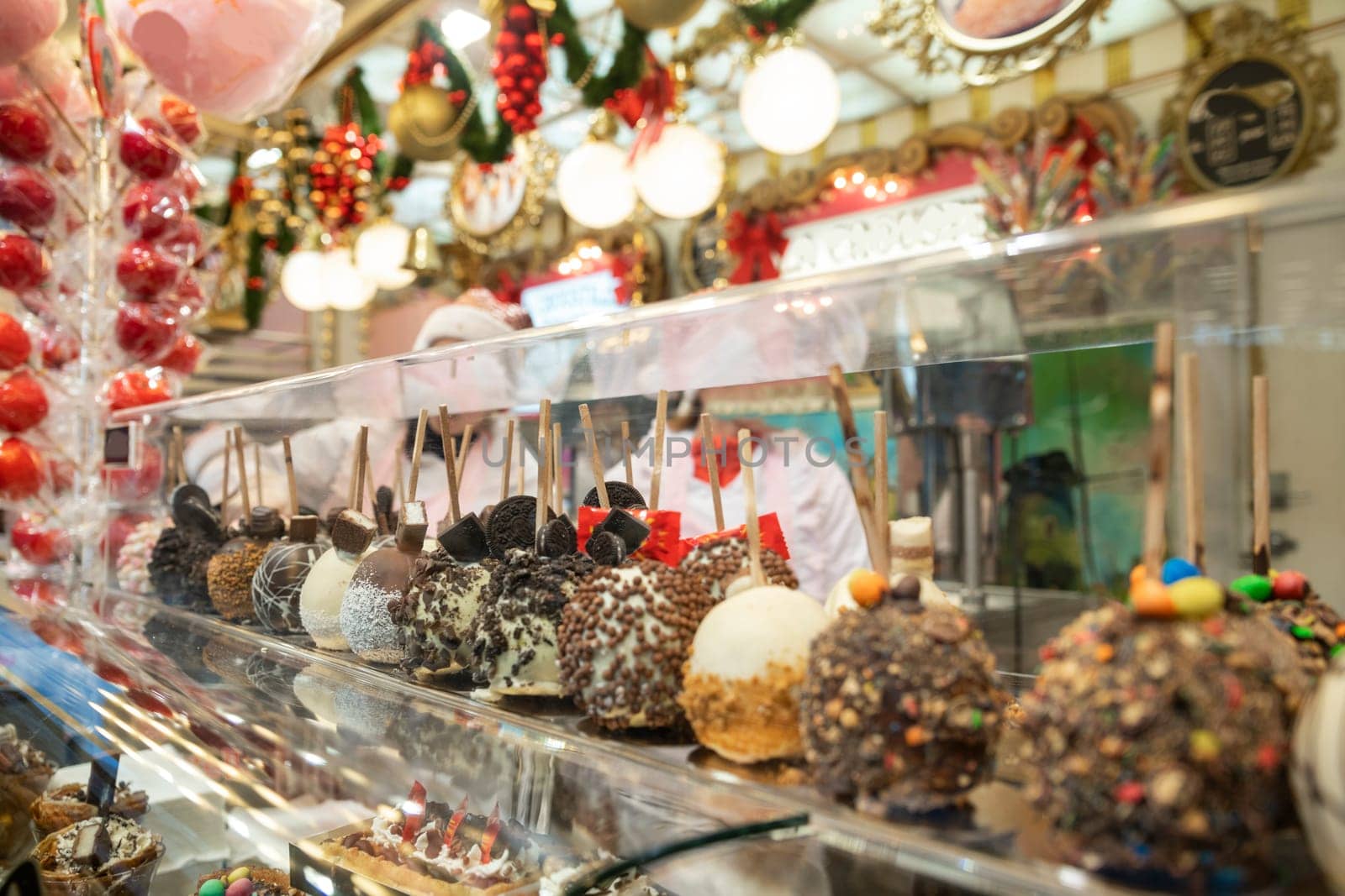 Chocolate-Covered apples at the Christmas fair market