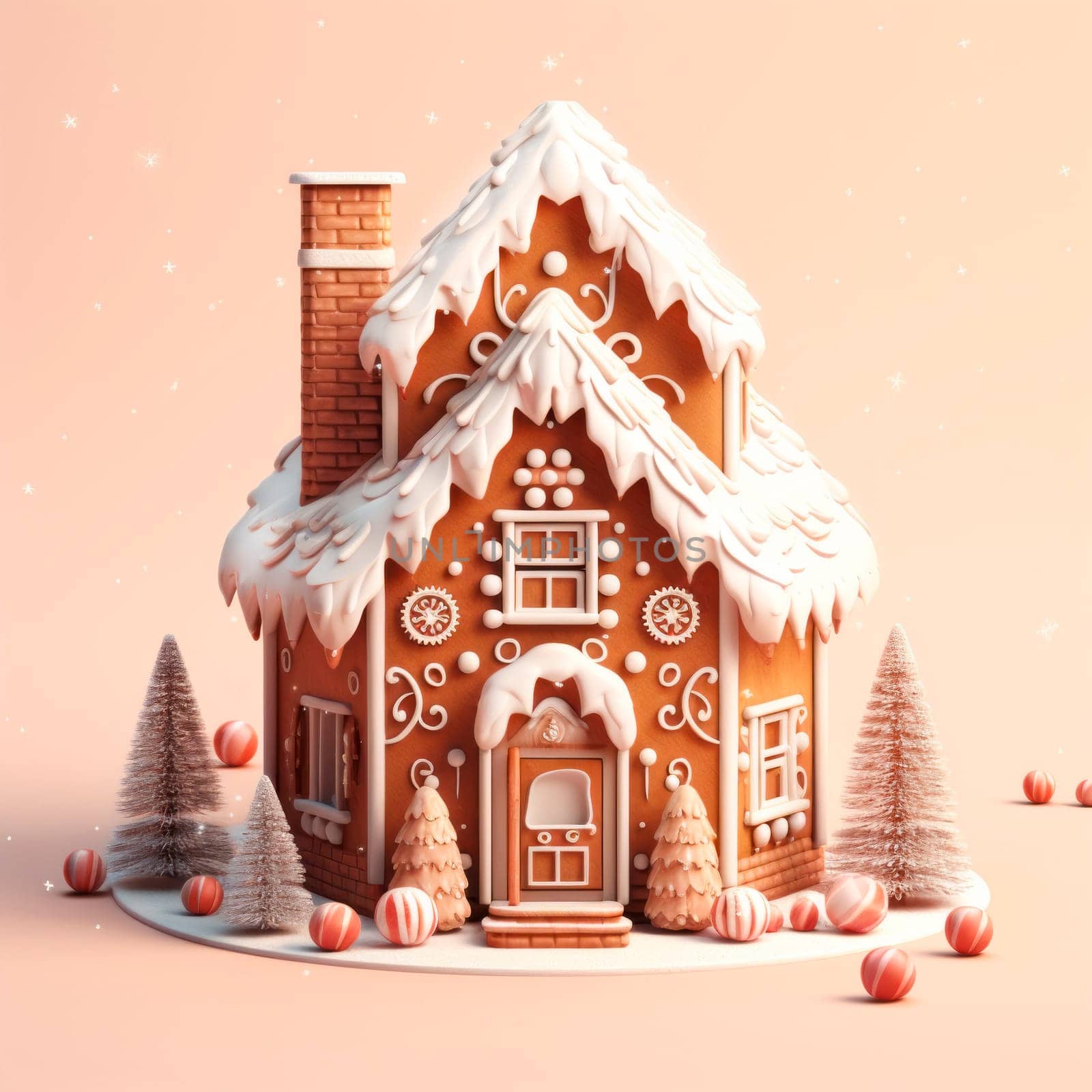 A beautiful fairy-tale Christmas gingerbread house. The concept of Christmas. by Spirina