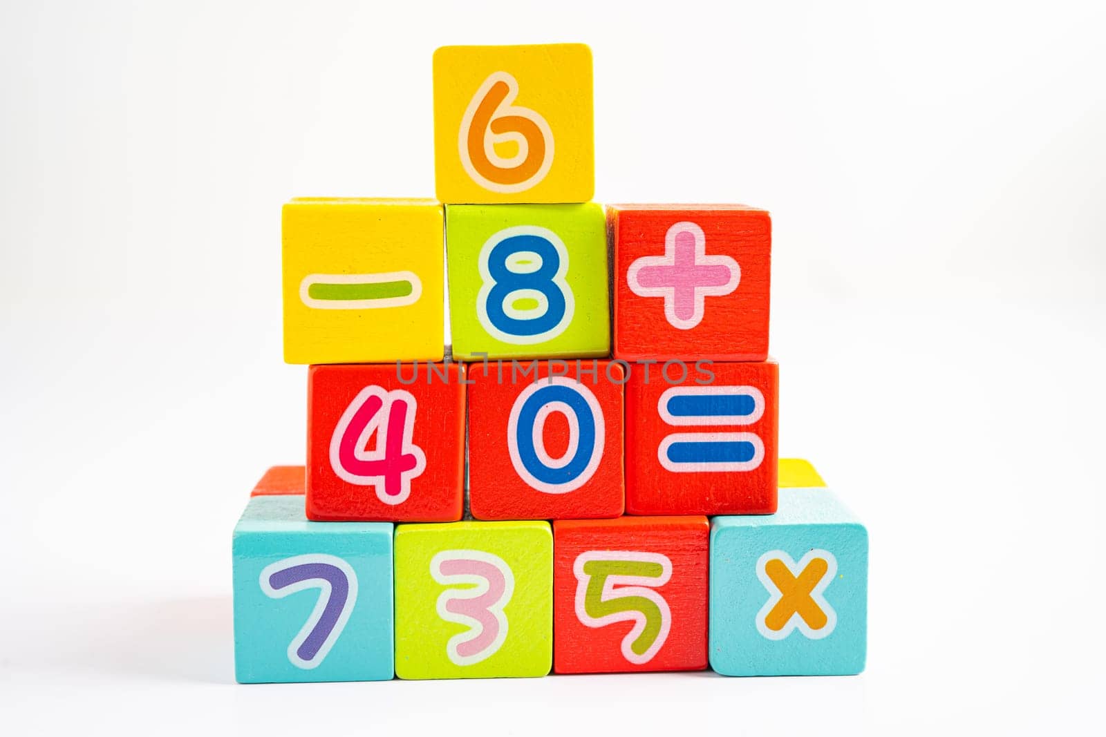 Math number colorful on white background, education study mathematics learning teach concept.