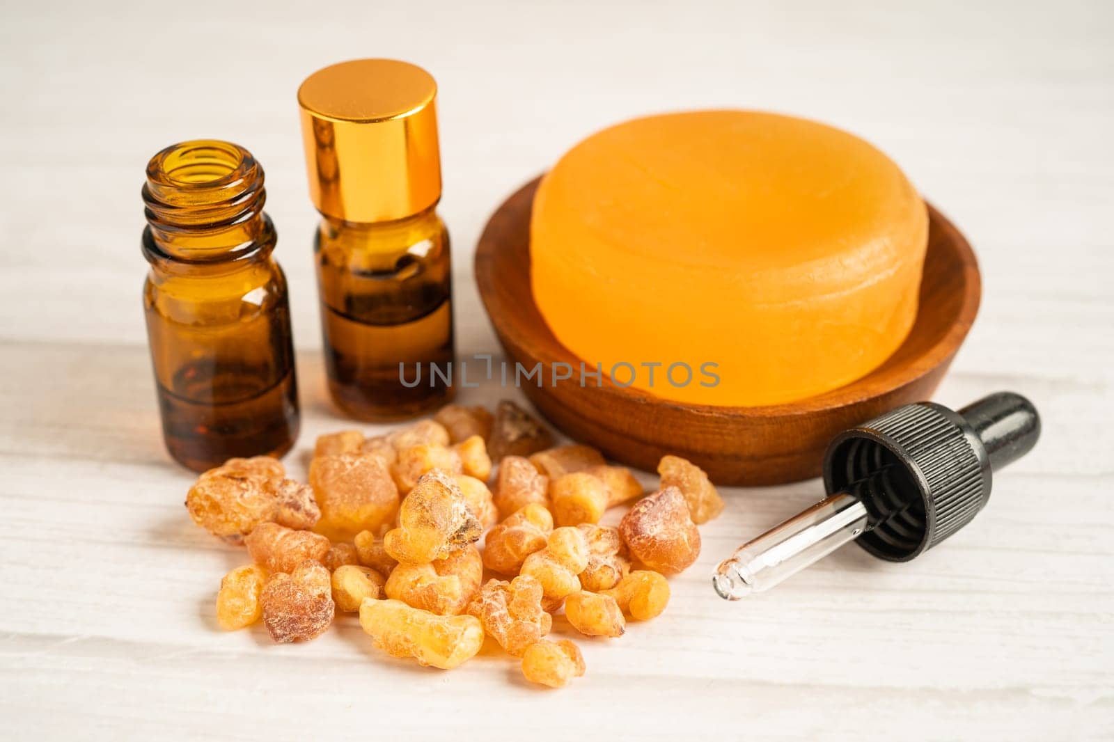 Frankincense or olibanum aromatic resin and soap for used in incense and perfumes. by pamai