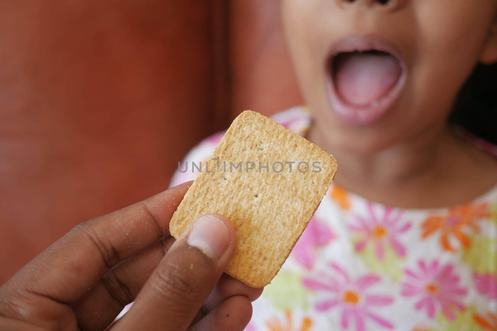 child ready to eat biscuit.