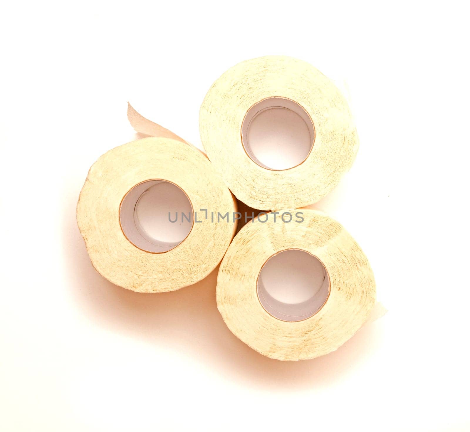 Top view,three rolls of toilet paper isolated on white background by andre_dechapelle