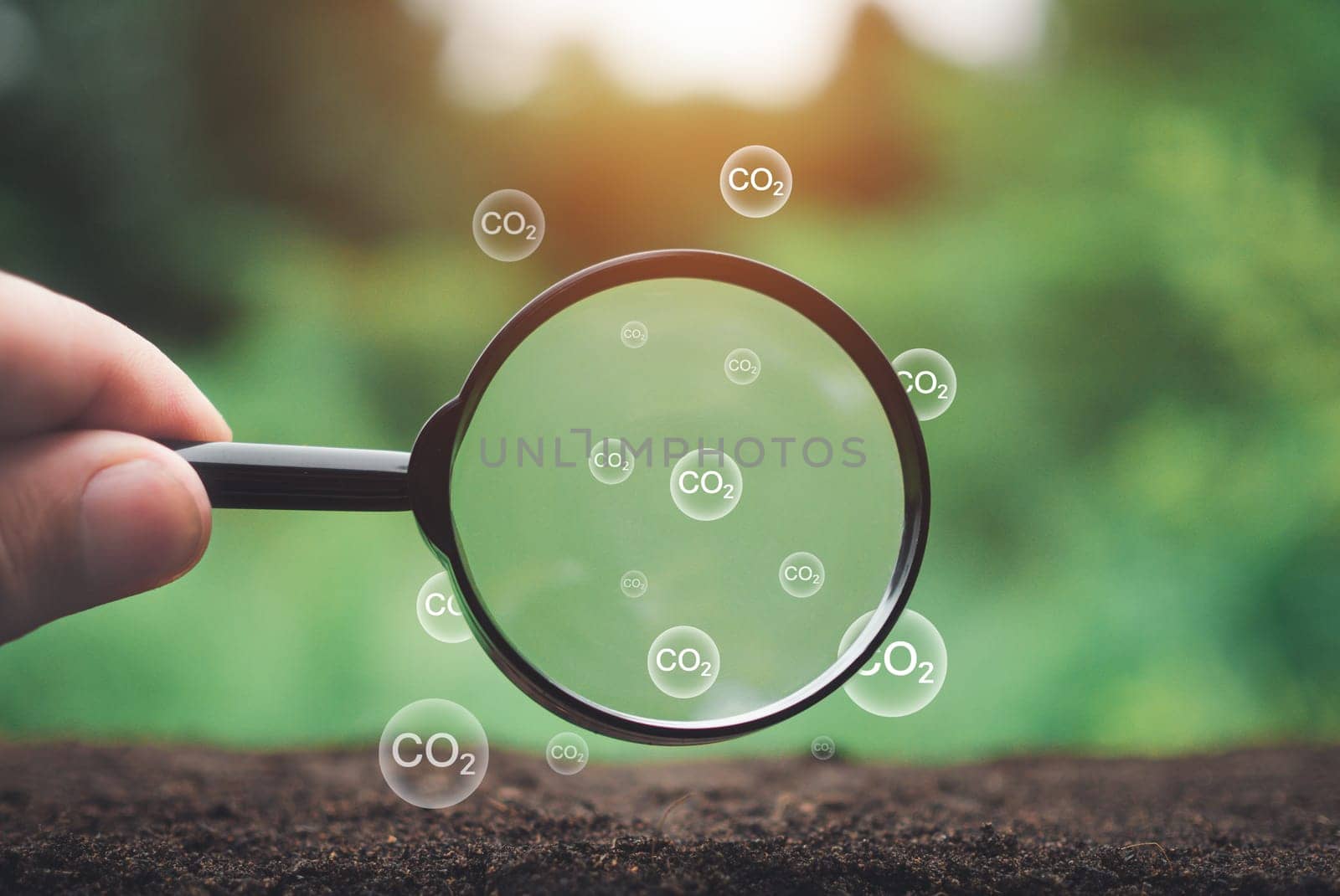 CO2 emission reduction concept, clean and friendly environment without carbon dioxide emissions. Planting trees to reduce CO2 emissions, environmental protection concept.