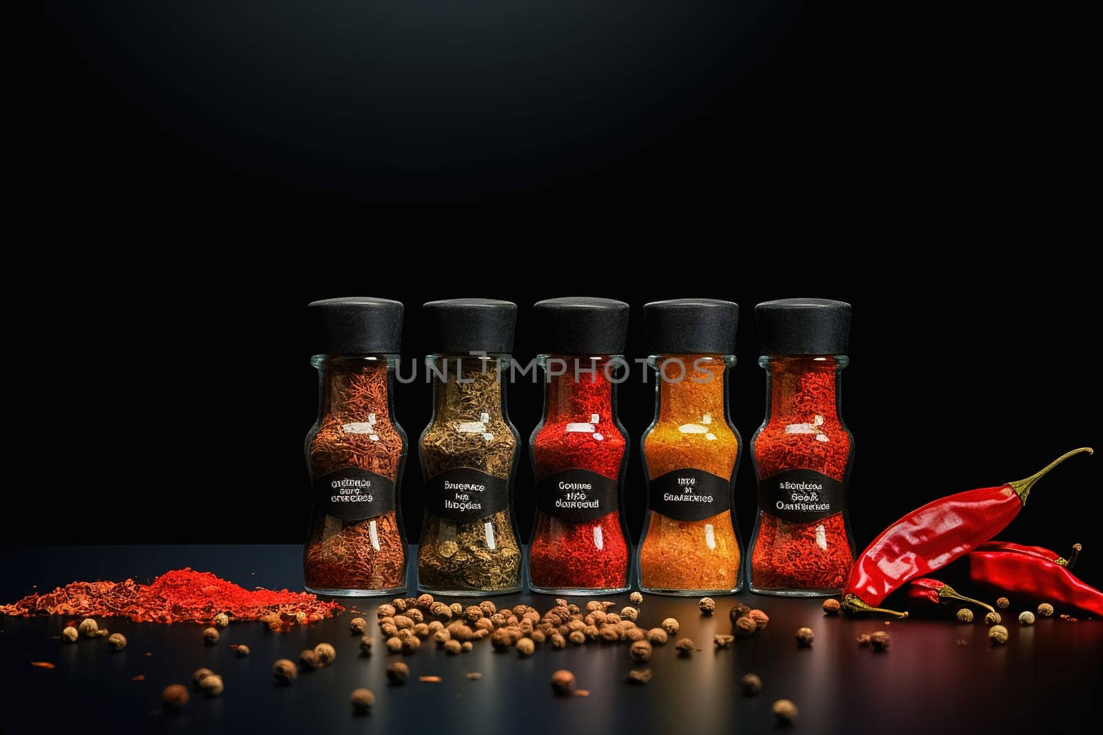 Spicy condiment for food in glass jars. High quality photo