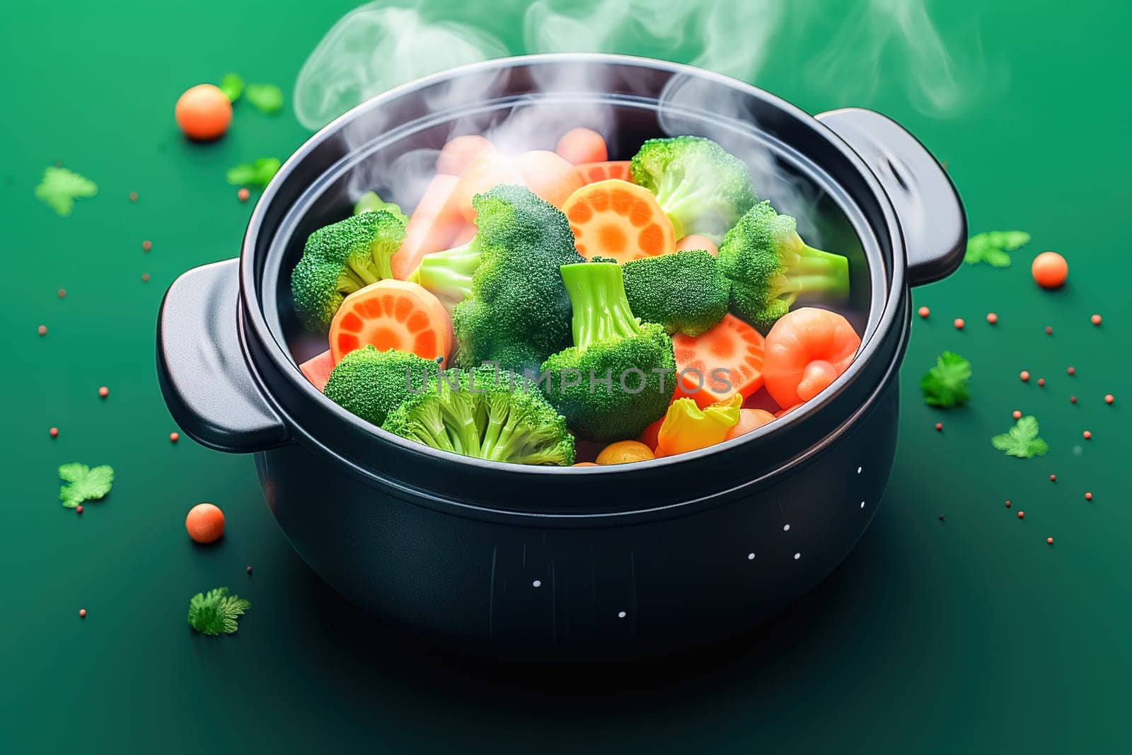 Fresh vegetables steamed in a saucepan. High quality photo