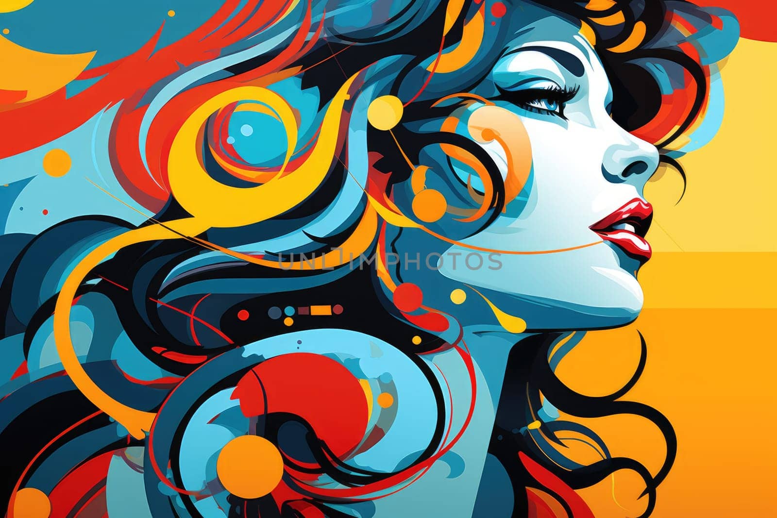 abstract picture for interior design, portrait of woman in vivid colors. AI Generated