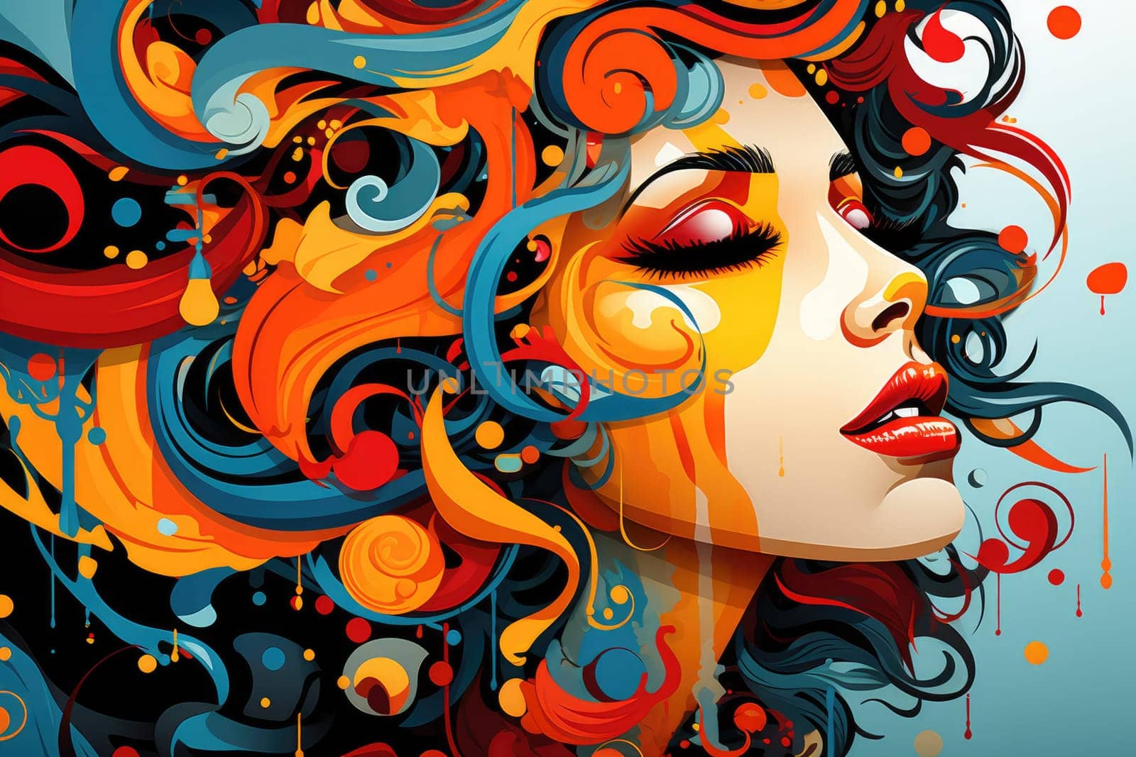 abstract picture for interior design, portrait of woman in vivid colors. AI Generated
