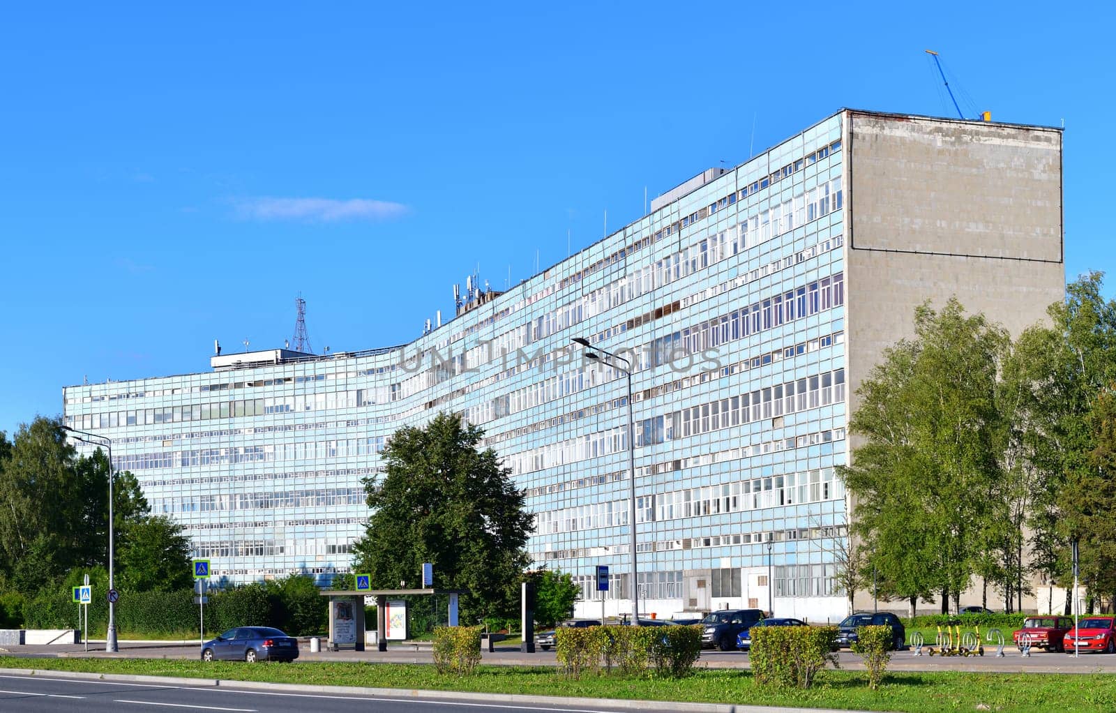 Moscow, Russia - July 30. 2023. Office building in South industrial zone in Zelenograd