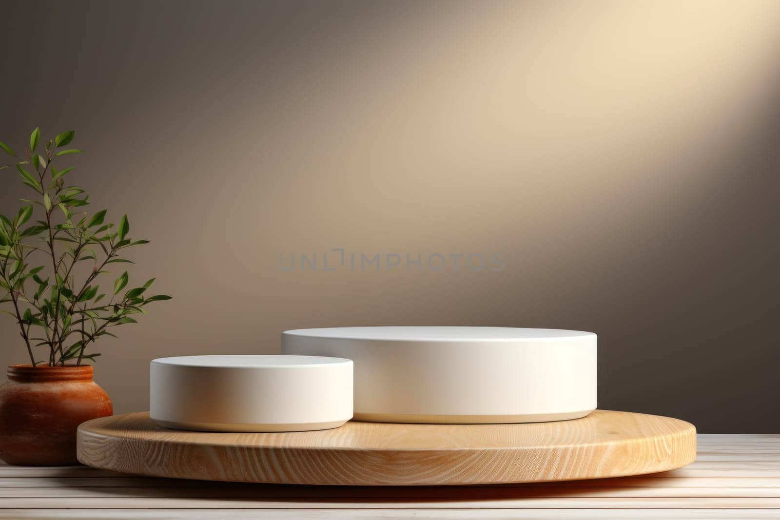 Natural wooden podium white mockup for cosmetics, products, perfumes or jewelry with natural light. by prathanchorruangsak