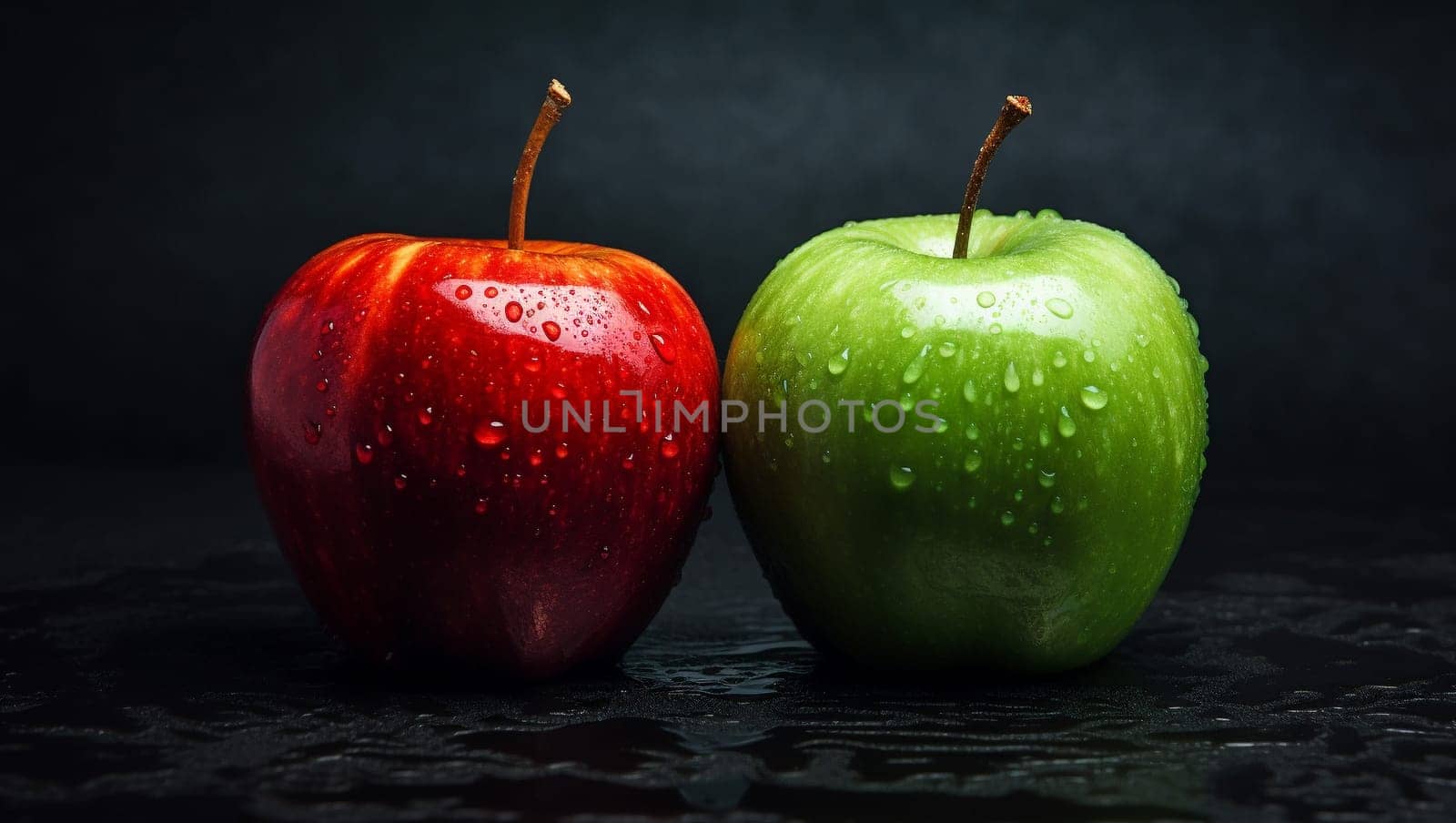 Green and red apple on a dark background. High quality illustration