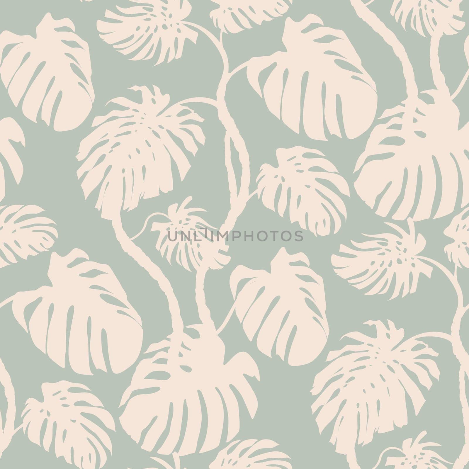 Pattern with silhouettes of monstera bushes in monochrome in pastel shades with leaves by MarinaVoyush